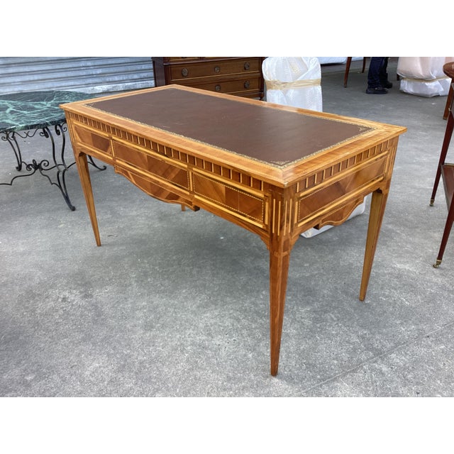 Handsome French Louis XVI Style Bureau Plat W/ Leather Top For Sale - Image 9 of 9