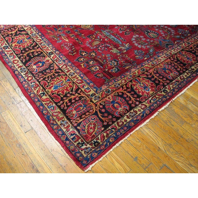 1920s Red Rust Field Shah Abbas Floral Antique Sarouk Knotted Wool Carpet Rug For Sale - Image 4 of 8