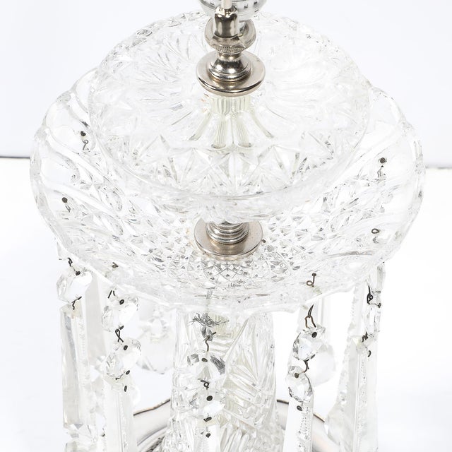 Pair of Art Deco Czech U S Zone Cut Crystal and Silver Plated Table Lamps For Sale - Image 12 of 18