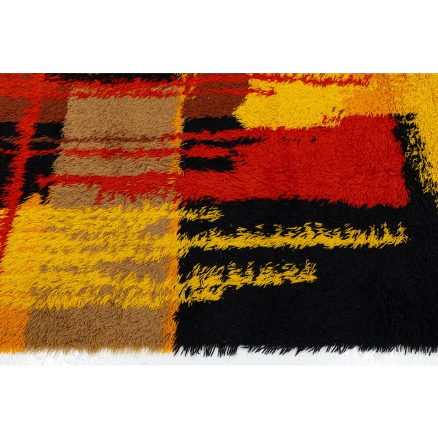 Mid-Century Modern Abstract Danish Rya Area Wool Rug in Warm Ochre For Sale In New York - Image 6 of 12