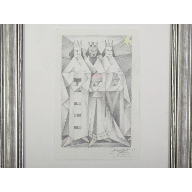 Mid-Century Modern Aldo Galli, Three Kings, 1965, Pencil on Paper, Framed For Sale - Image 3 of 7