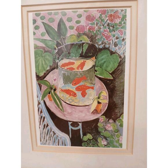 Framed Art 9x11 print reproduction of 1912 painting Goldfish by Henri Matisse Vintage Beautiful Gold colored Wood frame...