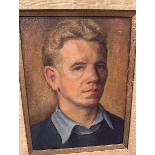 Vintage Portrait of a Man in Blue by Richard Schmueckle For Sale In Atlanta - Image 6 of 7
