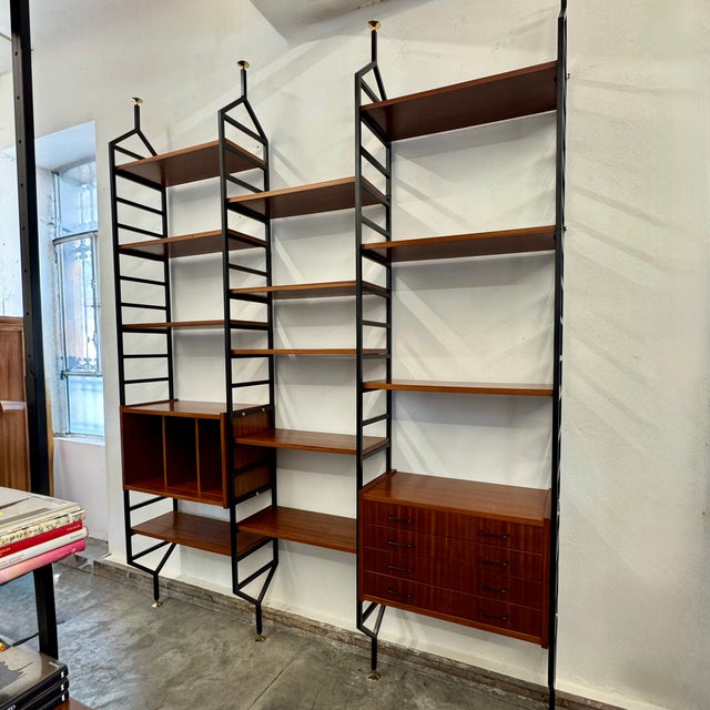Floor-to-Ceiling Iron and Mahogany Bookcase, 1960s For Sale - Image 10 of 10