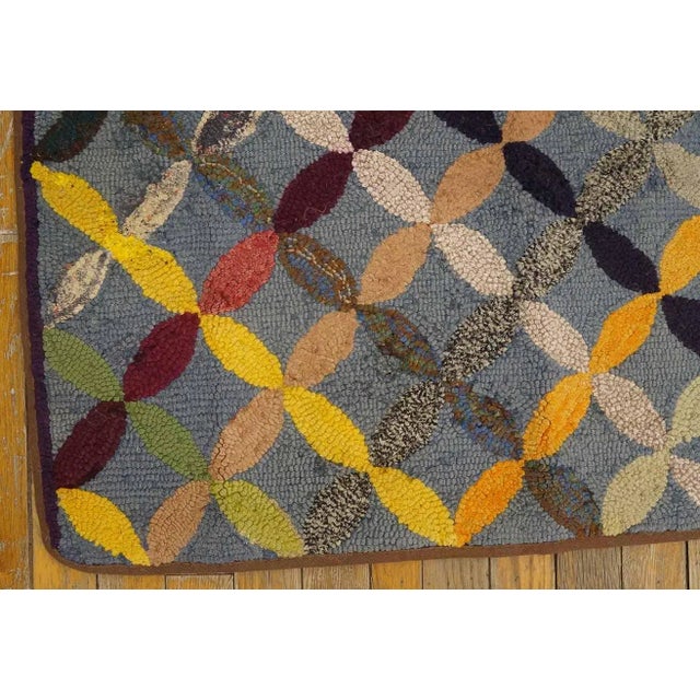 Considerable Slate Gray Color With Geometric Design Antique American Hooked Rug For Sale - Image 10 of 12