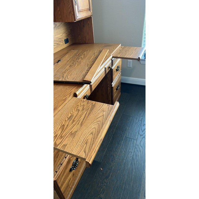 French Country Vintage Solid Oak Desk With Hutch For Sale - Image 3 of 7