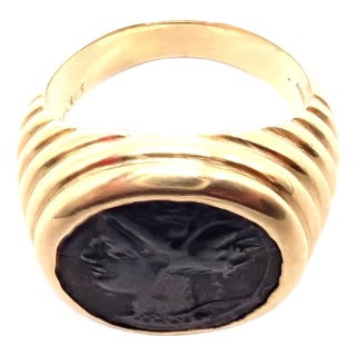 Bulgari Gold Monete Antique Coin Signet Ring, Size 6.5 For Sale