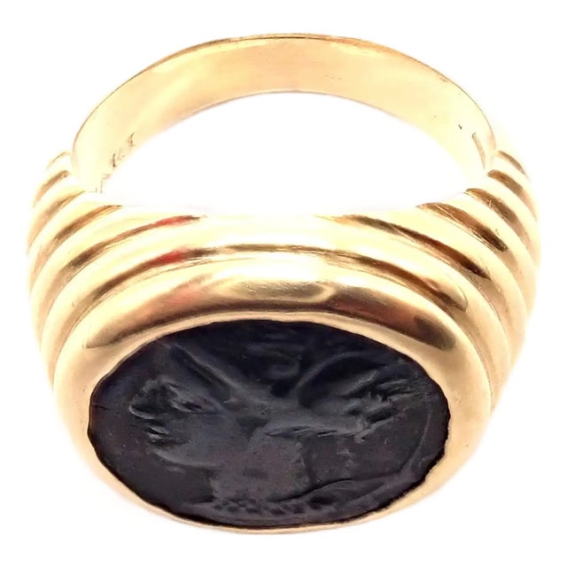 Bulgari Gold Monete Antique Coin Signet Ring, Size 6.5 For Sale