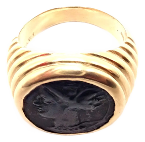 Bulgari Gold Monete Antique Coin Signet Ring, Size 6.5