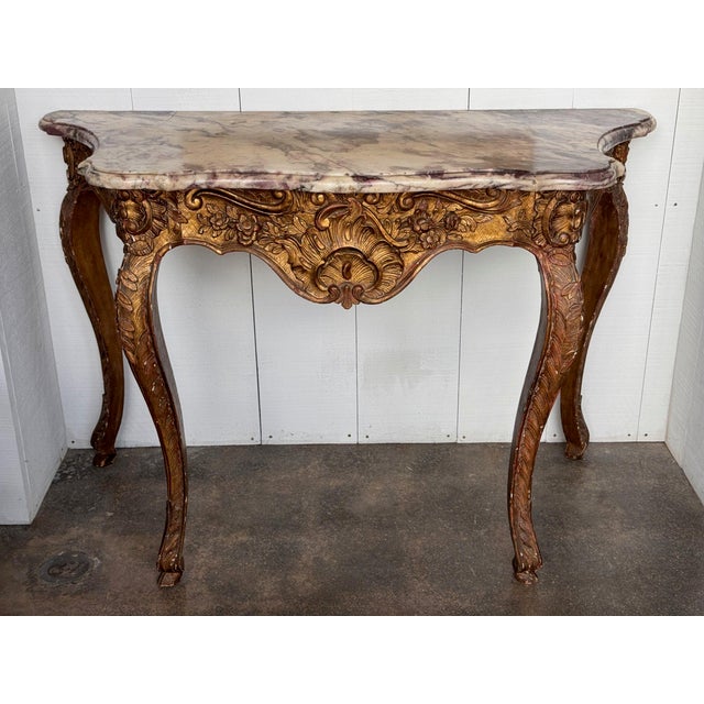 18th Century Italian Giltwood Console With Shaped Marble Top For Sale - Image 4 of 13