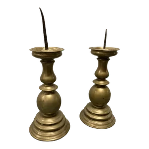 Antique Brass Pricket Sticks - a Pair