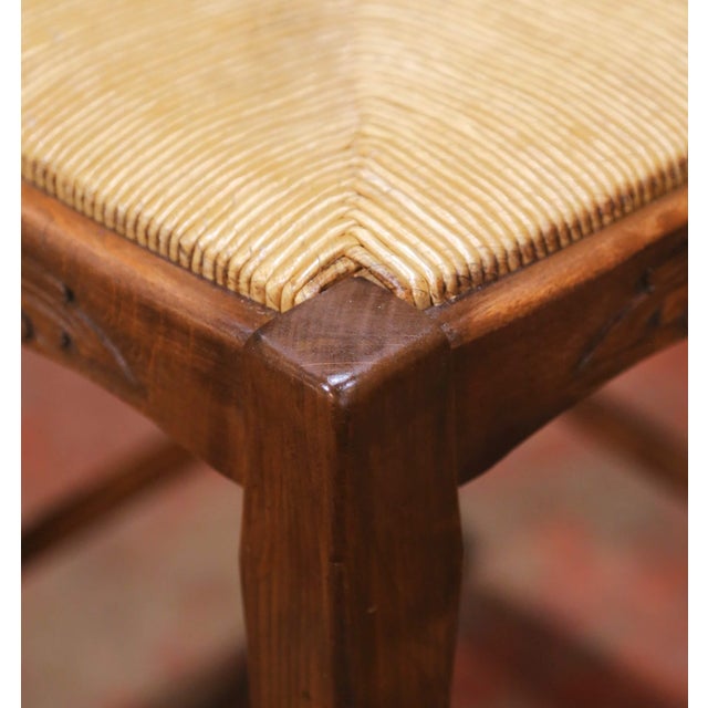 Louis XV Style French Walnut Counter Stools With Rush Seats, Set of Four For Sale In Dallas - Image 6 of 9