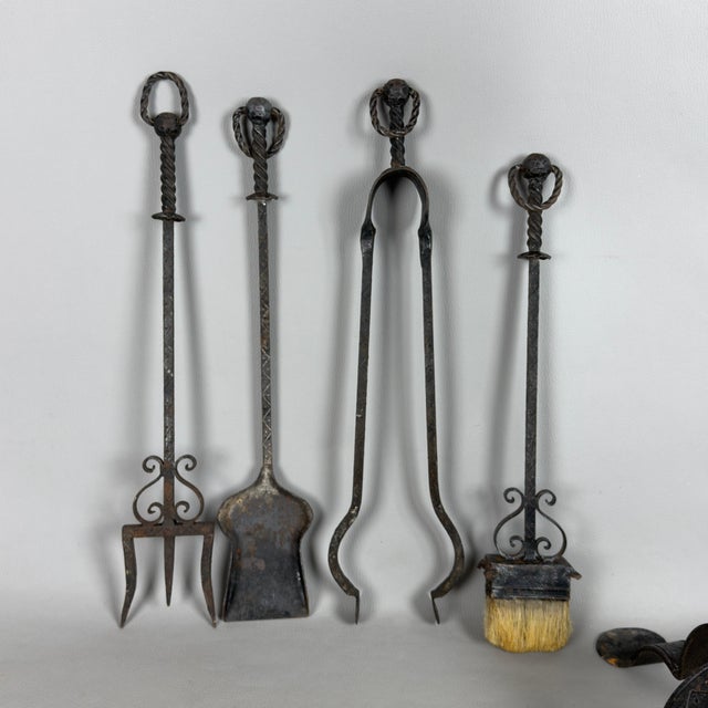 Vintage Wrought Iron Fireplace Set Floor Lamp with Tools, 1940s For Sale - Image 6 of 10