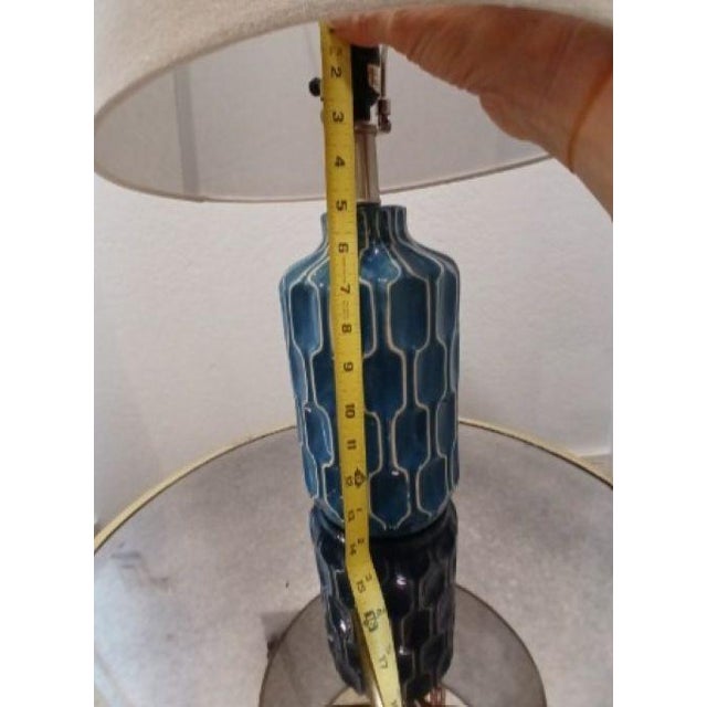Moroccan Style Lamp Ocean Blue Handpainted Ceramic Bedroom Decor W Shade For Sale - Image 11 of 15