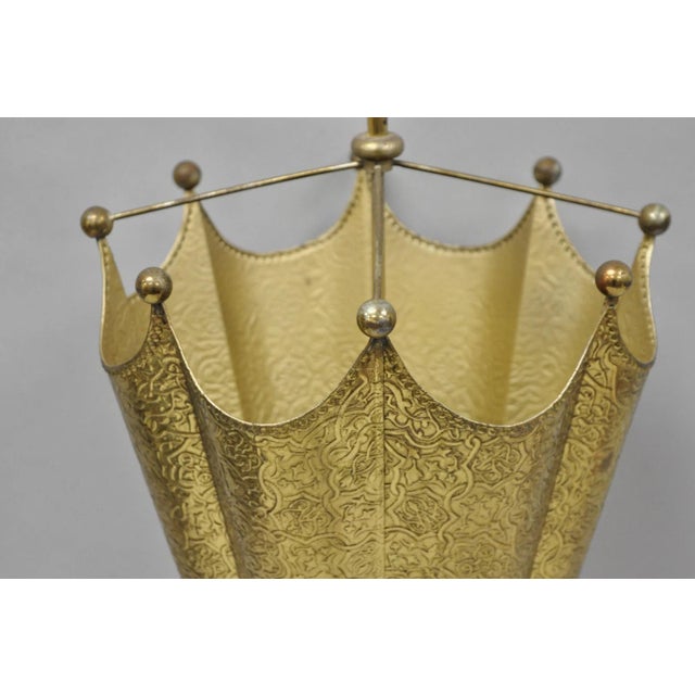 Vintage Art Deco Embossed Brass Figural Umbrella Form Umbrella Stand Holder For Sale - Image 4 of 13