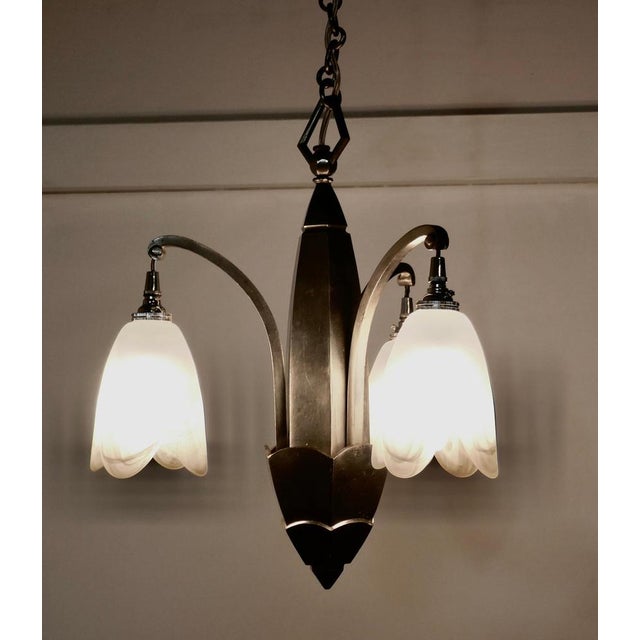 Large French Art Deco Chrome Ceiling Pendant, 1920s For Sale - Image 3 of 9