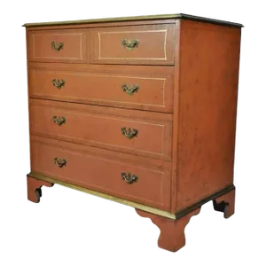 Vintage Chippendale Style Orange Tooled Leather Commode Chest of Drawers Dresser