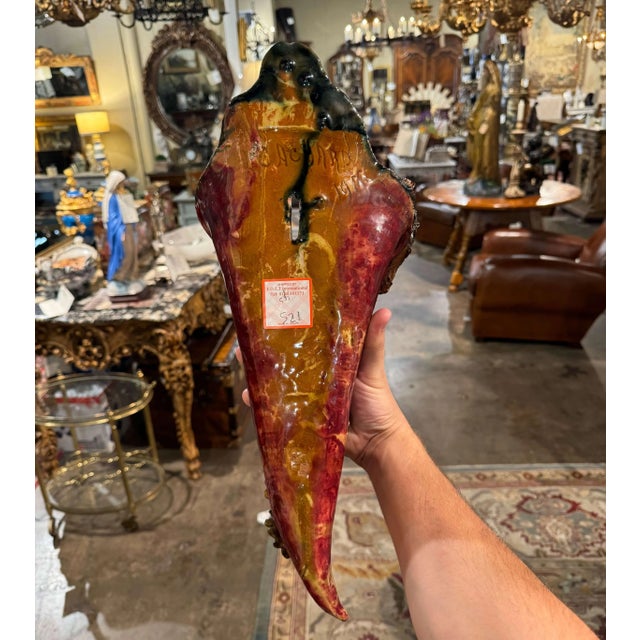 Brown Early 20th Century French Barbotine Majolica Cornucopia Wall Pocket For Sale - Image 8 of 9