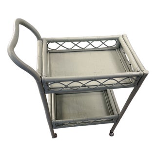 Vintage Sage Green Rattan Bar Cart For Sale