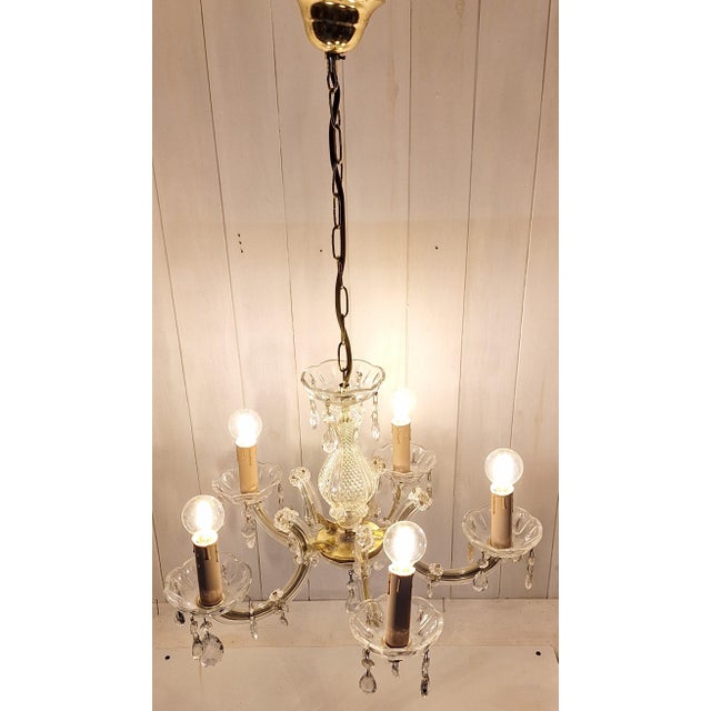 5-Light Chandelier with Cut Glass Pendants from Honsel, 1990s For Sale - Image 3 of 8