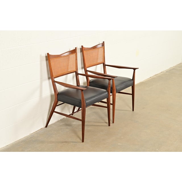 Directional Paul McCobb for Directional Mid-Century Modern Sculpted Walnut Cane Back Armchairs, Pair For Sale - Image 4 of 13