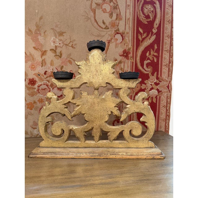 Late 19th Century Pair of Antique Italian Baroque Style Giltwood 3-Light Candelabras For Sale - Image 5 of 5