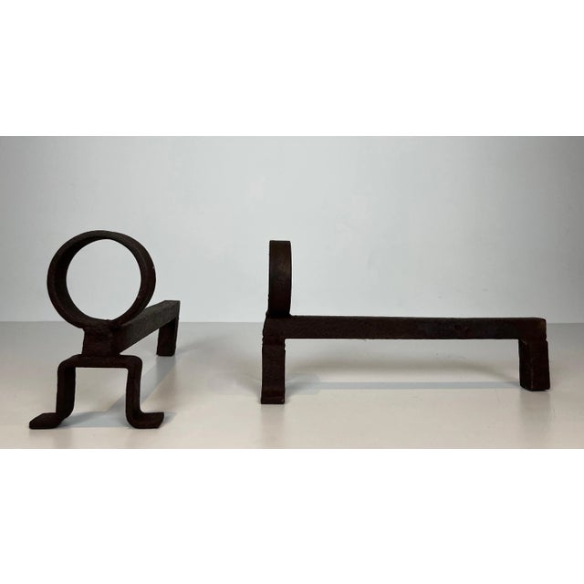 Black 1950s French Wrought Iron Andirons - a Pair For Sale - Image 8 of 12