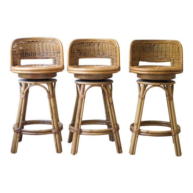 Vintage Mid-Century Rattan Bamboo Tiki Bar Stools - Set of ... (640 x 640 Pixel)