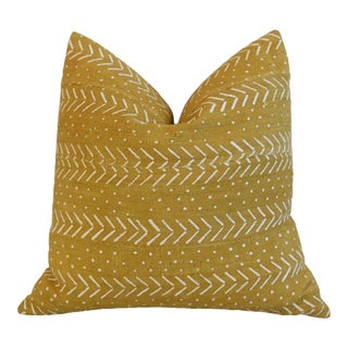 Golden & Cream African Textile Feather/Down Pillow 21" Square For Sale