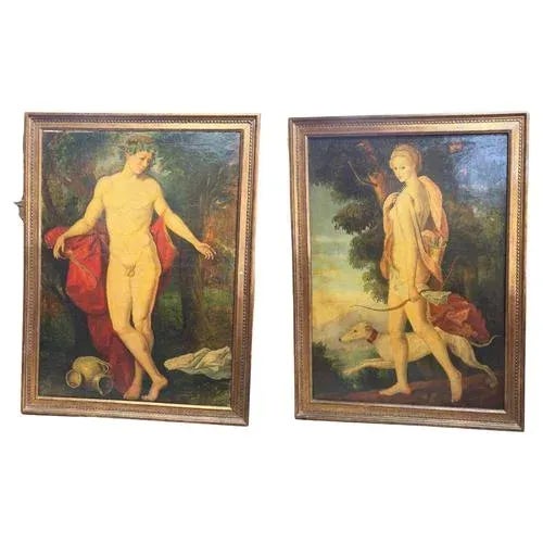 European School Artist, Bacchus and Diana, Oil on Canvases, Set of 2 For Sale - Image 7 of 7