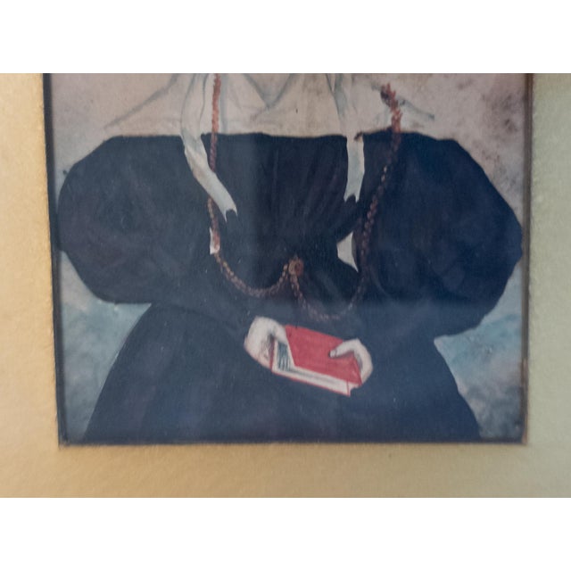 Gold 19th Century Folk Art Americana Miniature Double Portrait Water Color Paintings For Sale - Image 8 of 12