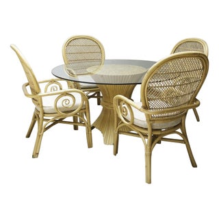 Vintage Hollywood Regency Bamboo Rattan Dining Set For Sale