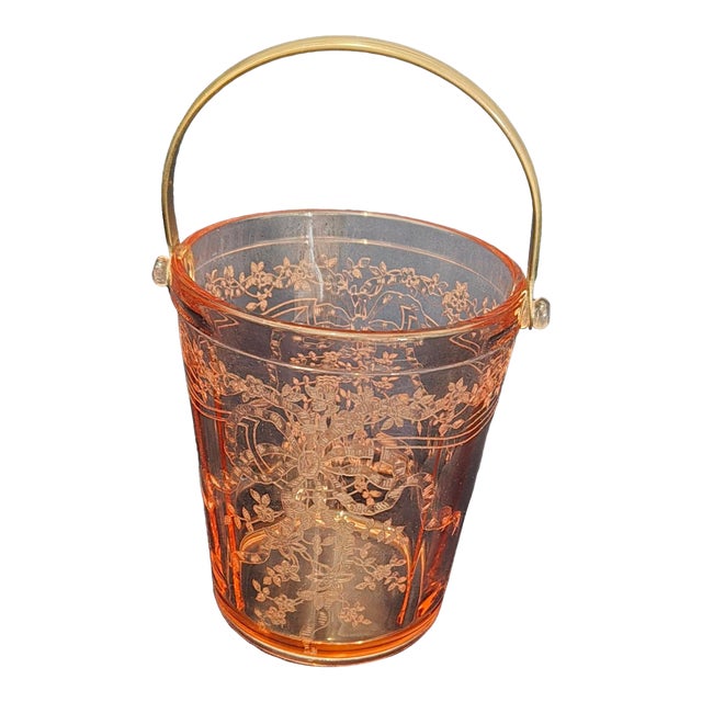 Vintage Fostoria Versailles Pink Elegant Depression Glass Ice Bucket W/ Handle For Sale