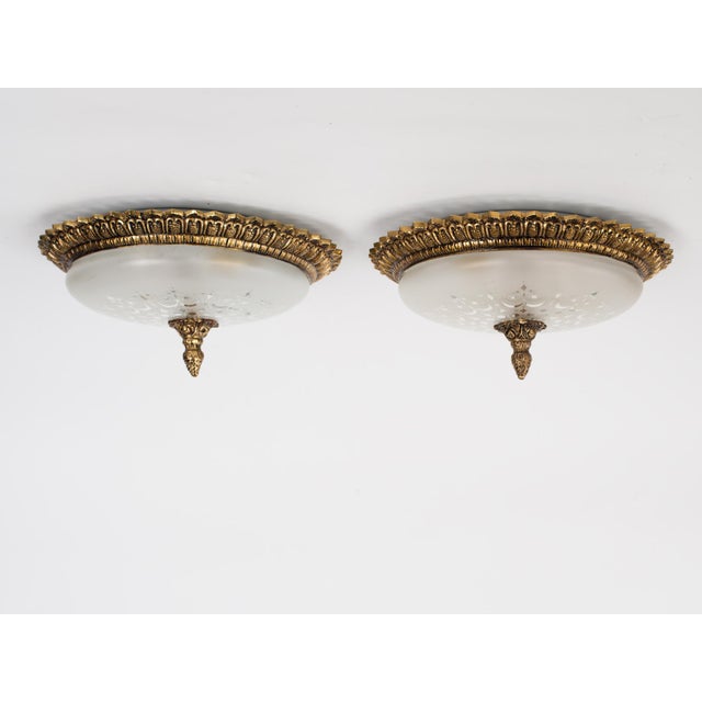 Elevate your ceiling with this stunning pair of vintage flush mount fixtures, maded in Spain during the 1960s. These...