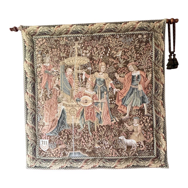 Vintage Aubusson Style Tapestry With Medieval Design For Sale
