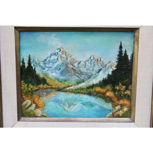 Blue Antique Traditional Mountains and Lake Landscape Oil Painting For Sale - Image 8 of 12