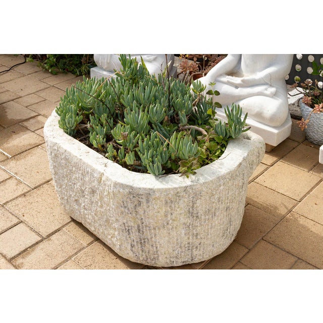 Monumental Chiseled Alabaster Marble Basin For Sale In Los Angeles - Image 6 of 9