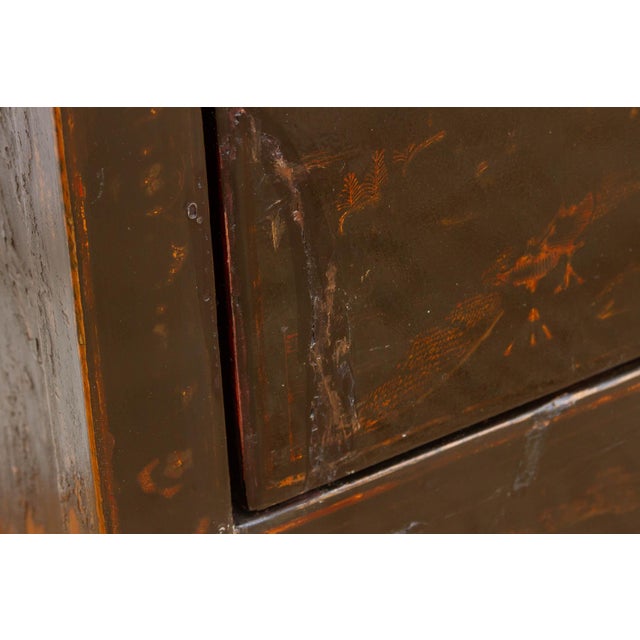 Early 20th Century Antique Black Lacquer Chinoiserie Buffet Cabinet For Sale - Image 5 of 13