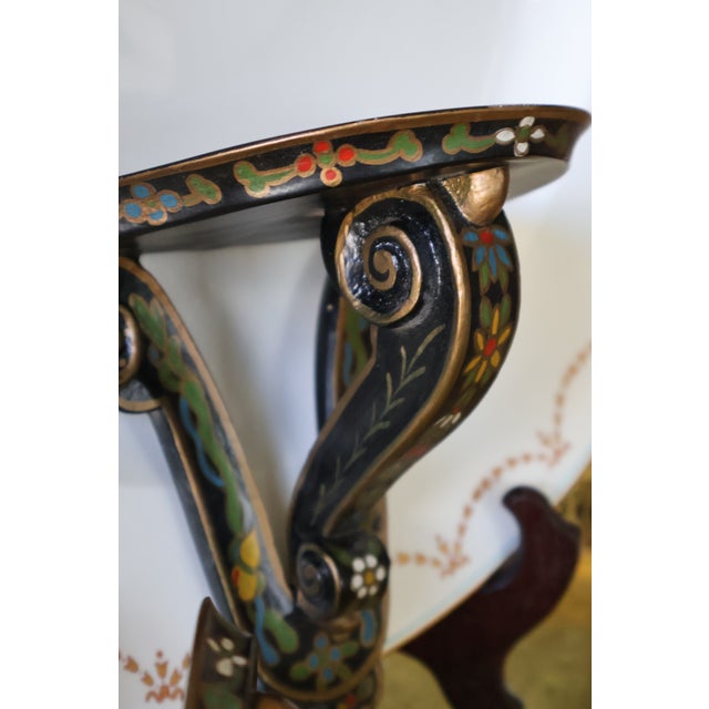 Pair of Vintage Indian Hand-Painted Floral Wood Wall Bracket Shelves For Sale - Image 4 of 15