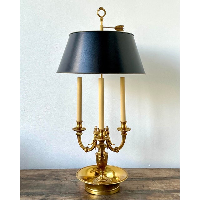 French Vintage Regency French Bouillotte Three Arm Lamp For Sale - Image 3 of 8