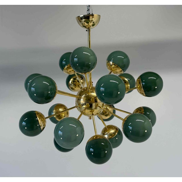 Brass and Murano Glass Sputnik Chandelier in Sage Green, 2000s For Sale - Image 6 of 12