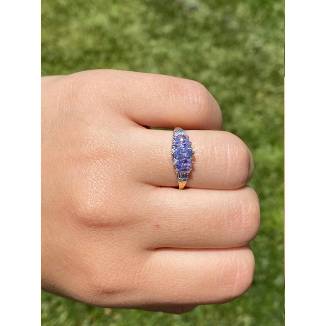 The Campanilla: Ladies Yellow Gold Cocktail Ring set with Marquise Cut Tanzanite and Diamonds For Sale - Image 9 of 9