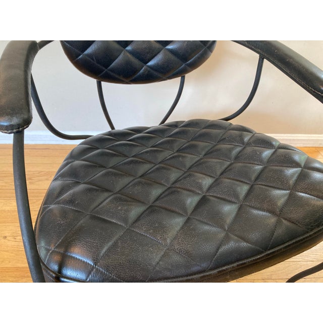 Postmodern 1980s Wrought Iron Metal and Tufted Leather Armchair Italy For Sale - Image 9 of 12