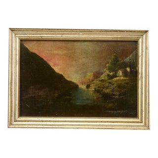 Franciosi Umberto, Miniature Painting of Sunset Scene, Early 1900s, Metal and Wood, Framed For Sale