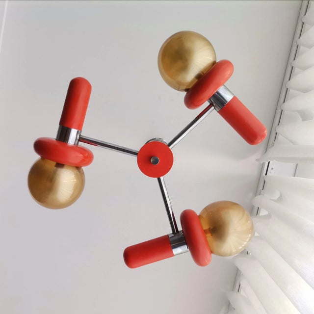 Mid-Century Space Age Orange Wood and Glass Sputnik Chandelier, 1960s For Sale - Image 3 of 11