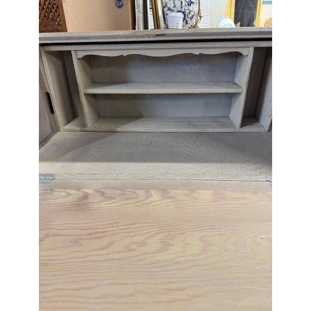 19th Century French Stripped Oak Secretary Desk With Carved Details For Sale - Image 4 of 9