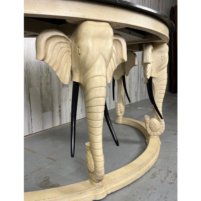 Cream 1990s Carved Wood Elephants With Tessellated Stone Top Desk For Sale - Image 8 of 17