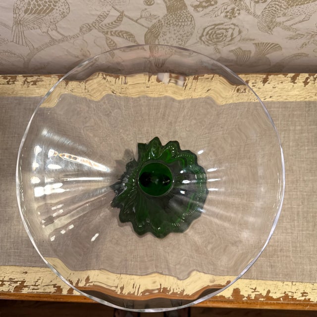 Vintage Dolphin Green and Clear Glass Bowl For Sale - Image 9 of 11