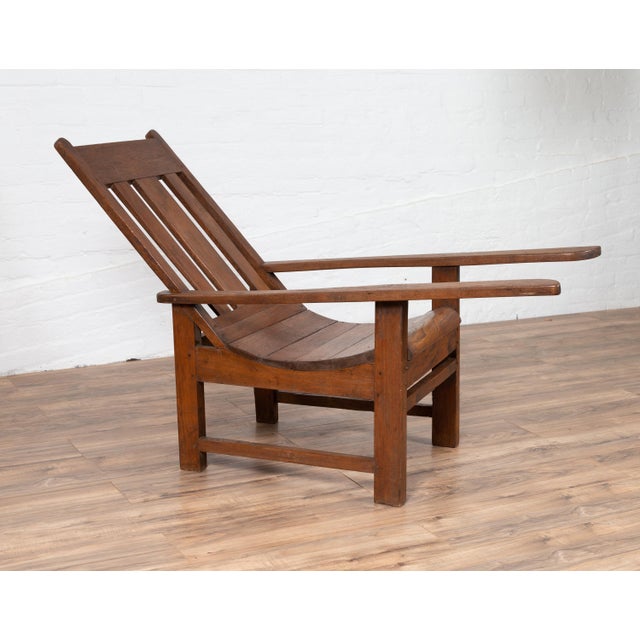Early 20th Century Indonesian Teak Slanted Back Lounge Chair For Sale - Image 4 of 9