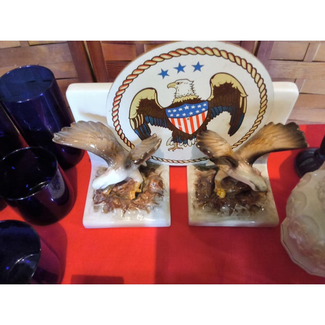 Vintage American 250th Birthday Celebration Tableware and Decorations; Leo Ward Blue Glasses, Pewter, Flags, Eagles and Red, White and Blue Decor For Sale - Image 15 of 18